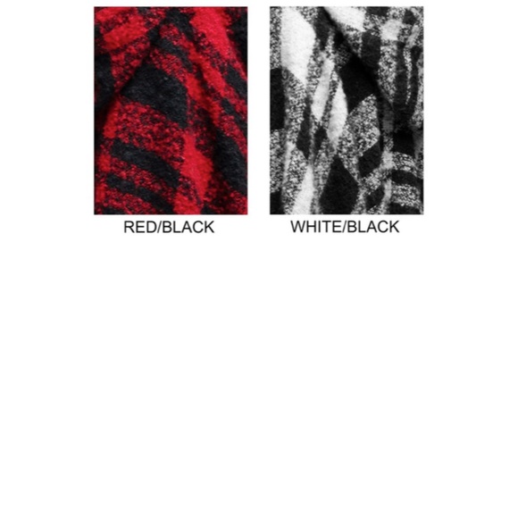 SOLD OUT Black & White Plaid Ruana Hooded Hoodie Poncho Knit Fall Winter Casual - Picture 5 of 5
